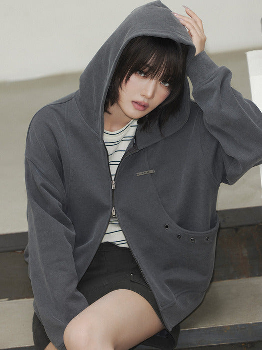 [raive] Washed Hood Zip-up in D/Grey VW5AM063-13