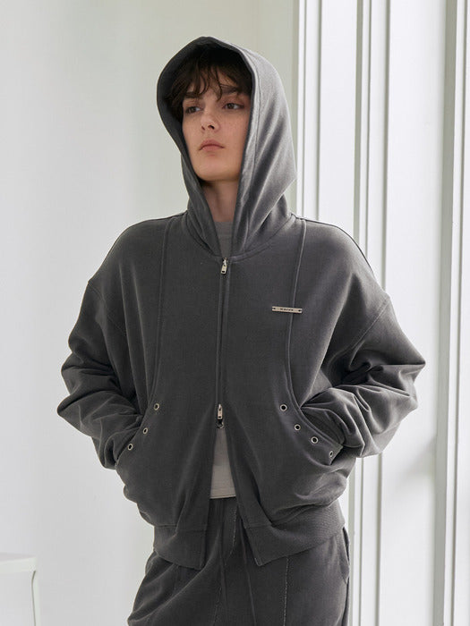 [raive] Washed Hood Zip-up in D/Grey VW5AM063-13