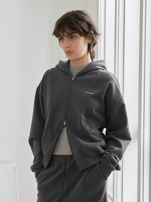 [raive] Washed Hood Zip-up in D/Grey VW5AM063-13