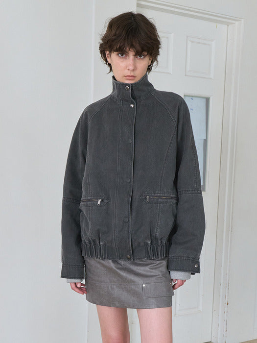 Raive High-neck Pigment Blouson Jacket in Charcoal