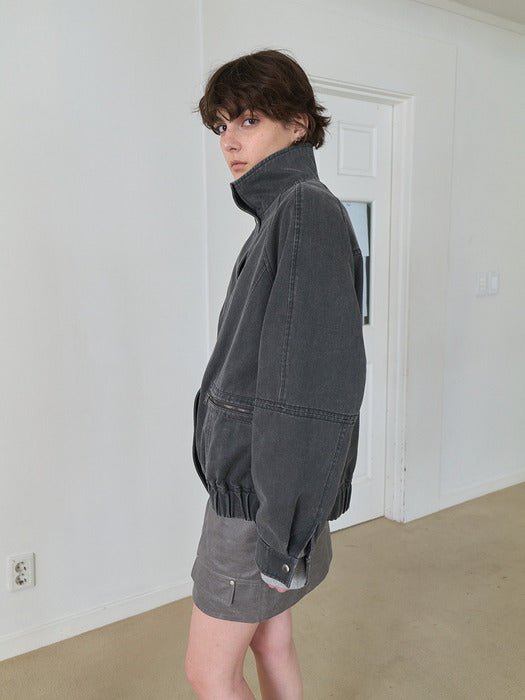 Raive High-neck Pigment Blouson Jacket in Charcoal