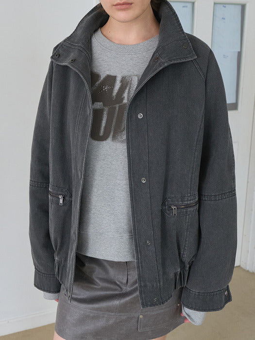 Raive High-neck Pigment Blouson Jacket in Charcoal
