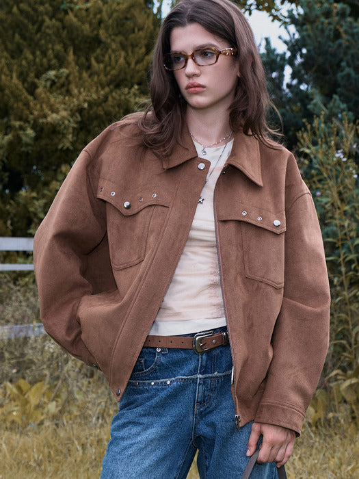 Raive Western Suede Jacket in Camel