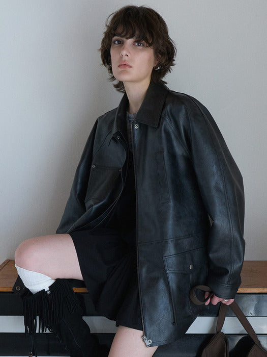 [raive] Vintage Leather Jacket in Black VL5AJ094-10