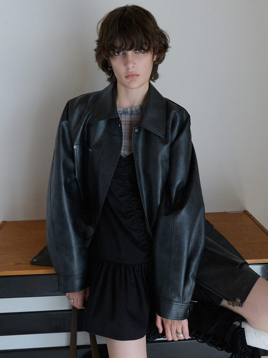 [raive] Vintage Leather Jacket in Black VL5AJ094-10