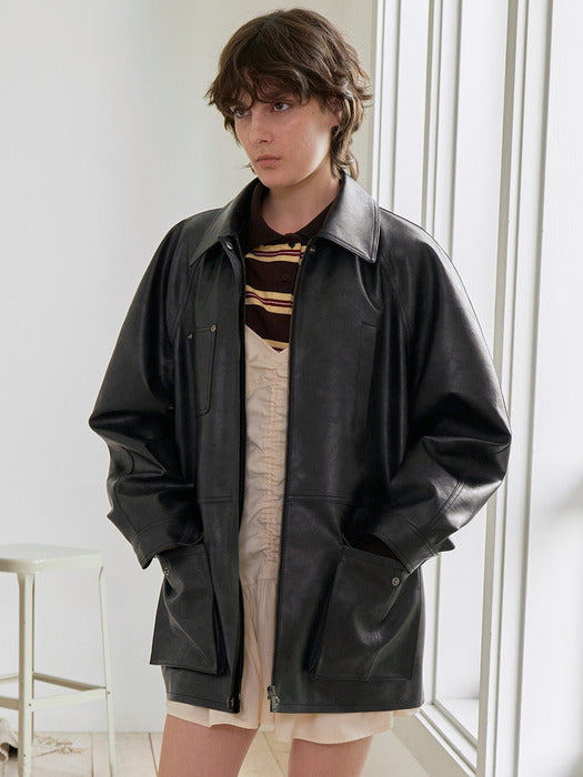 [raive] Vintage Leather Jacket in Black VL5AJ094-10