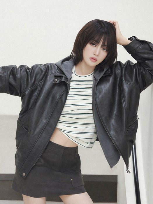 [raive] High-neck Leather Blouson Jacket VL5AJ093_2color