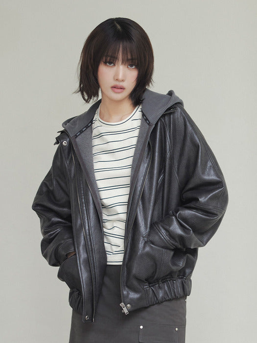 [raive] High-neck Leather Blouson Jacket VL5AJ093_2color