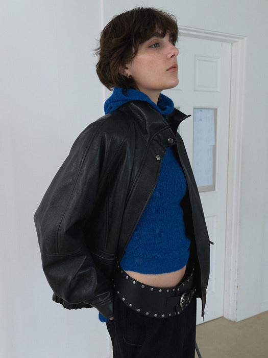 Raive (Size added) High-neck Leather Blouson Jacket