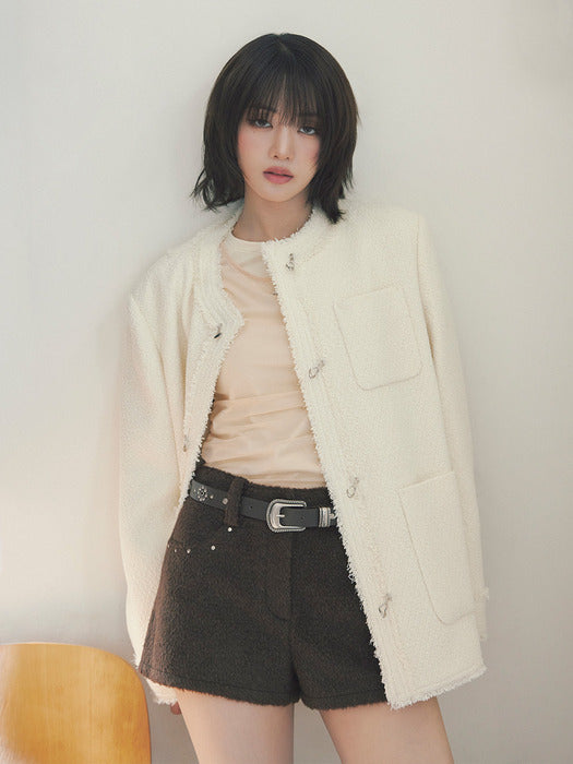 [raive] Trimmed Hook Midi Tweed Jacket VW5AJ230_2color