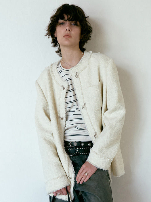 [raive] (Size added) Trimmed Hook Midi Tweed Jacket VW5AJ230_2color