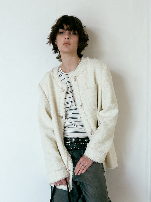 [raive] Trimmed Hook Midi Tweed Jacket VW5AJ230_2color