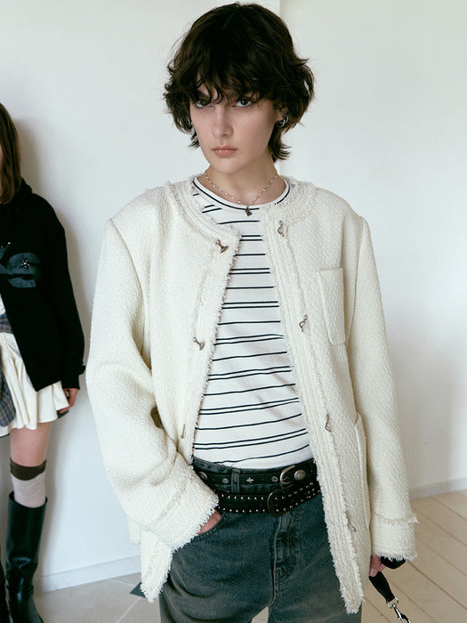 [raive] Trimmed Hook Midi Tweed Jacket VW5AJ230_2color