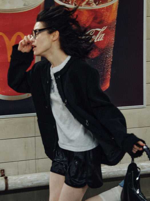 Raive (Size added) Trimmed Hook Midi Tweed Jacket