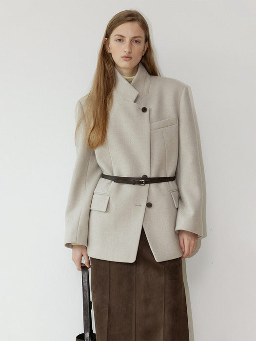 Loeuvre High-neck Belted Wool Jacket