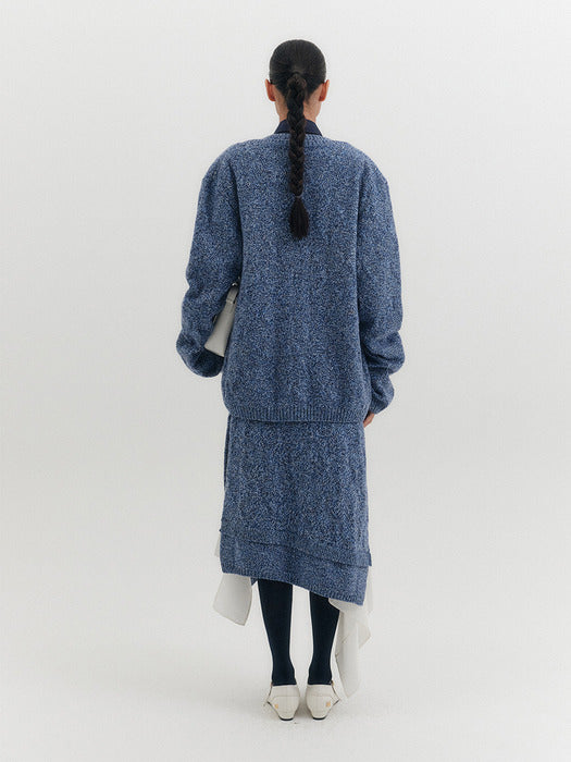 Eenk Unbalance Knitwear Skirt - Blue