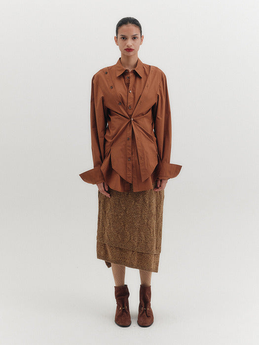 Eenk Unbalance Knitwear Skirt - Camel
