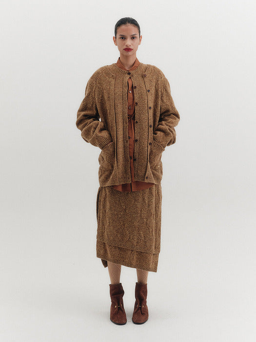 Eenk Unbalance Knitwear Skirt - Camel