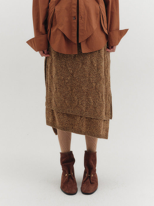 Eenk Unbalance Knitwear Skirt - Camel