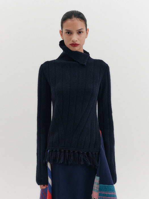 Eenk Funnel Neck Knitwear Top - Dark Navy