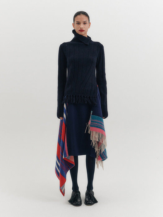 Eenk Funnel Neck Knitwear Top - Dark Navy