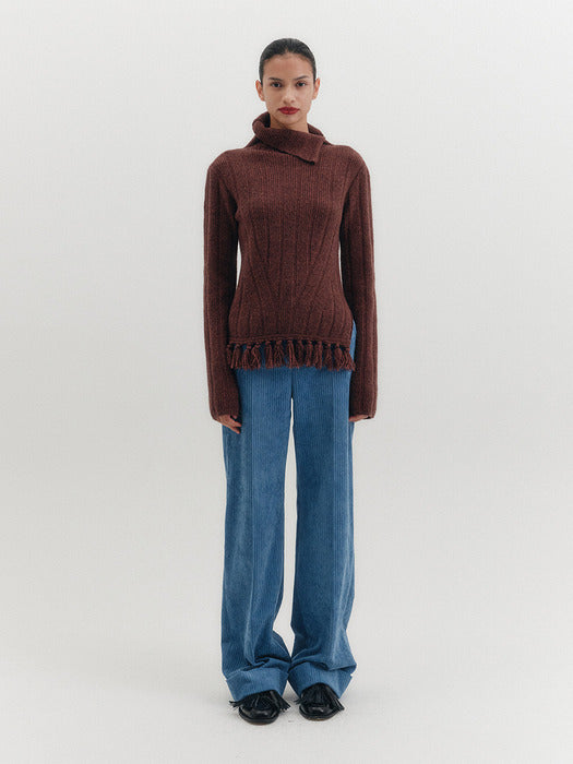 [EENK] Funnel Neck Knitwear Top - Melange Brown