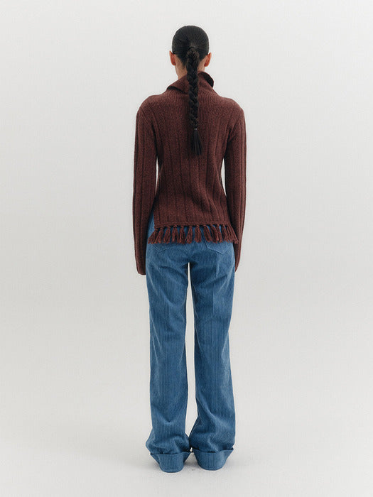 [EENK] Funnel Neck Knitwear Top - Melange Brown