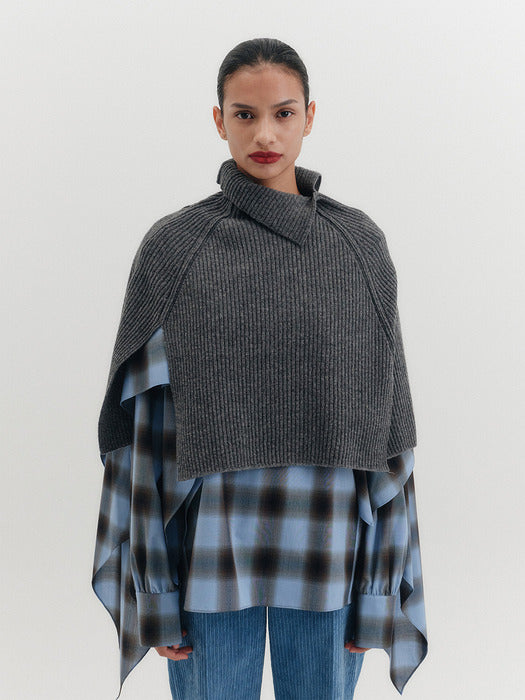 Eenk High-neck Knitwear Cape - Gray