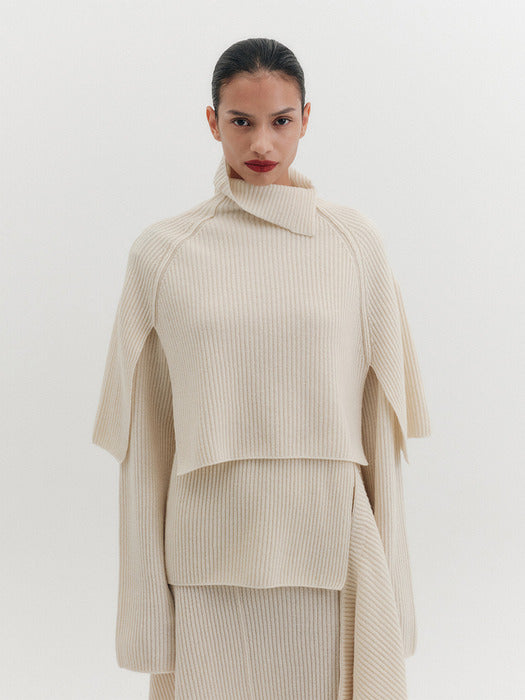 Eenk High-Neck Knitwear Cape - Ivory