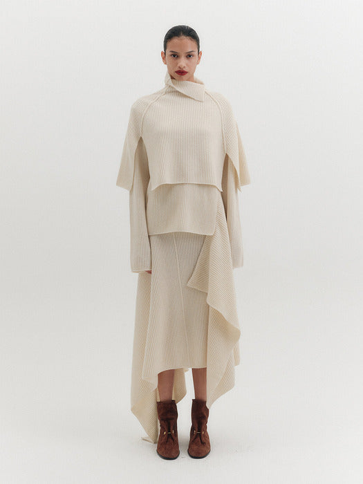 Eenk High-Neck Knitwear Cape - Ivory
