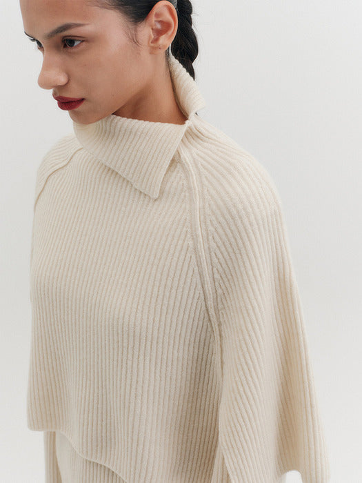 Eenk High-Neck Knitwear Cape - Ivory