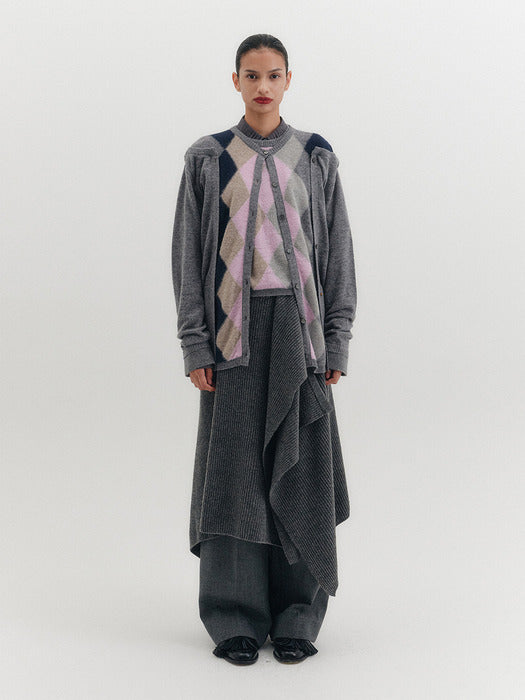 Eenk Argyle Multi-Way Cardigan - Gray