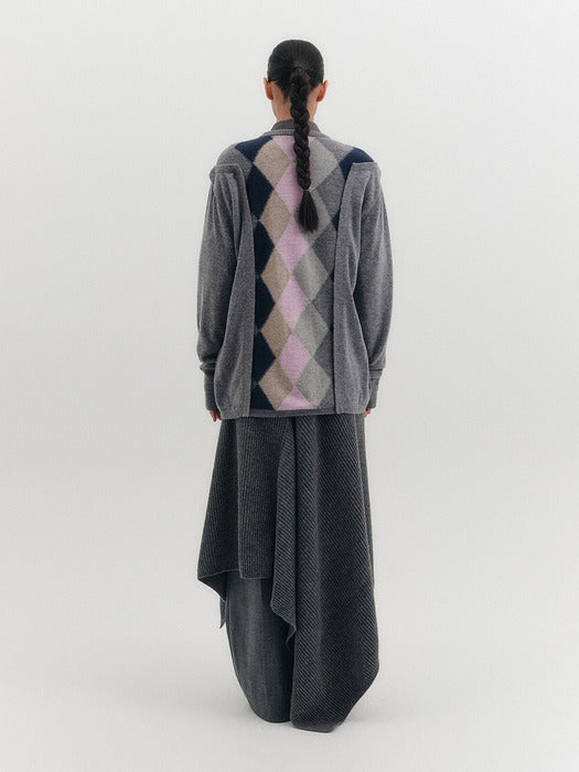 Eenk Argyle Multi-Way Cardigan - Gray