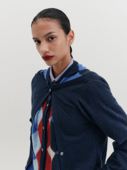 Eenk Argyle Multi-Way Cardigan - Navy