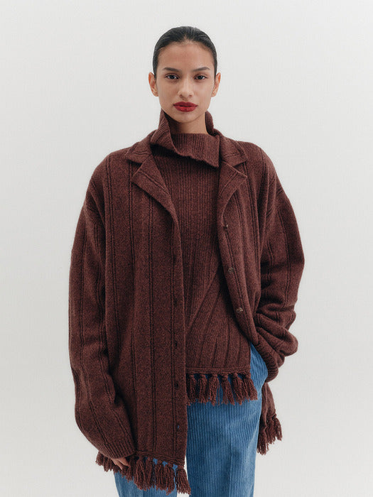 [EENK] Fringe Knitwear Cardigan - Melange Brown