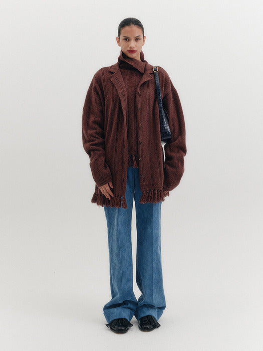 [EENK] Fringe Knitwear Cardigan - Melange Brown