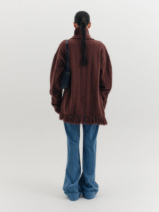 [EENK] Fringe Knitwear Cardigan - Melange Brown