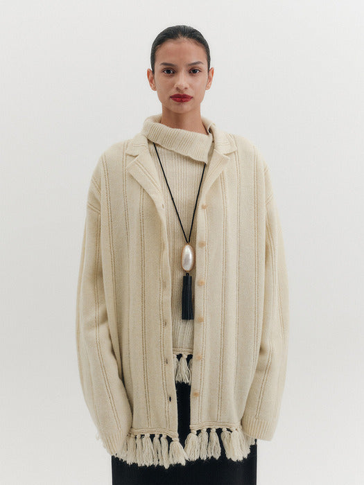 Eenk Fringe Knitwear Cardigan - Cream