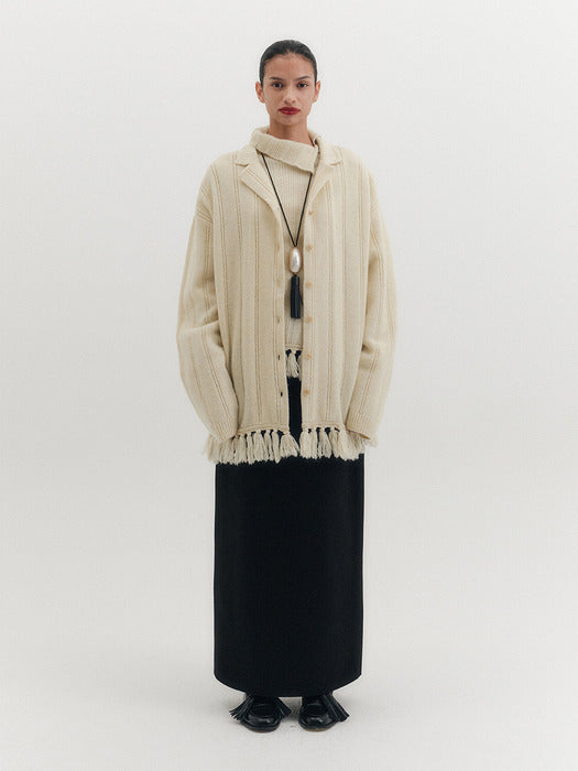 Eenk Fringe Knitwear Cardigan - Cream
