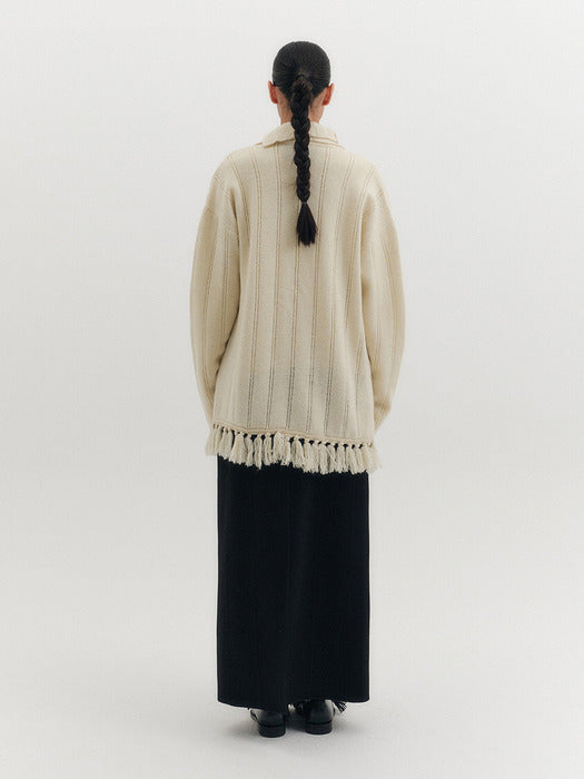 Eenk Fringe Knitwear Cardigan - Cream