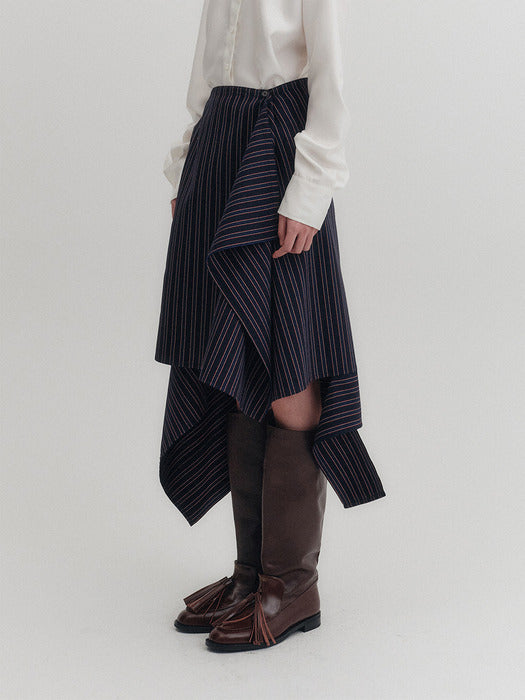 Eenk Unbalance Midi Skirt - Multi Stripe