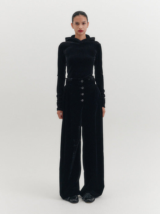 Eenk Belted Velvet High-Waisted Pants - Black