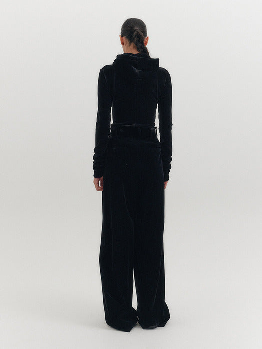 Eenk Belted Velvet High-Waisted Pants - Black
