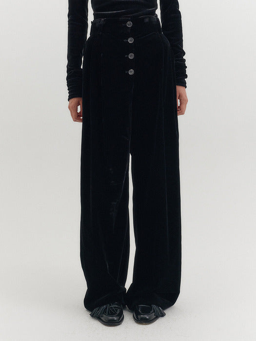 Eenk Belted Velvet High-Waisted Pants - Black