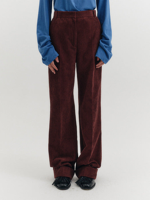 [EENK] Corduroy Turn-up Pants - Burgundy