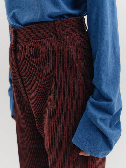[EENK] Corduroy Turn-up Pants - Burgundy