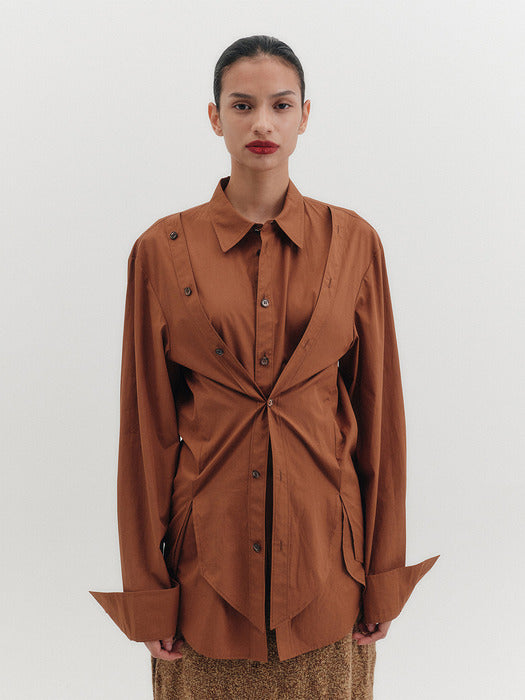 Eenk Double Button Transformable Shirt - Brown