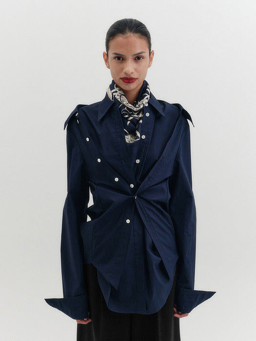 Eenk Double Collar Transformable Shirt - Navy