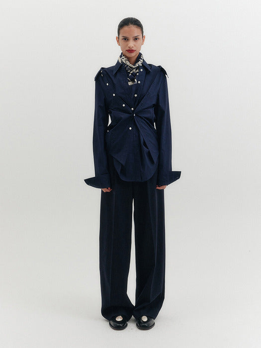 Eenk Double Collar Transformable Shirt - Navy