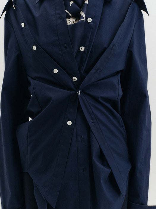 Eenk Double Collar Transformable Shirt - Navy